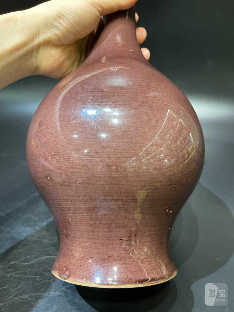 清道光 茄皮紫釉橄榄瓶 - 图9